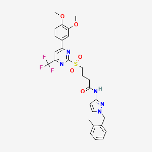 4-{[4-(3,4-dimethoxyphenyl)-6-(trifluoromethyl)pyrimidin-2-yl]sulfonyl}-N-[1-(2-methylbenzyl)-1H-pyrazol-3-yl]butanamide