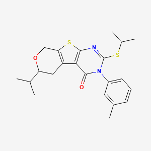 molecular formula C22H26N2O2S2 B11459209 4-(3-methylphenyl)-12-propan-2-yl-5-propan-2-ylsulfanyl-11-oxa-8-thia-4,6-diazatricyclo[7.4.0.02,7]trideca-1(9),2(7),5-trien-3-one 