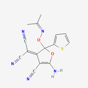 2-(5-Amino-4-cyano-2-([(propan-2-ylidene)amino]oxy)-2-(thiophen-2-yl)furan-3-ylidene)propanedinitrile