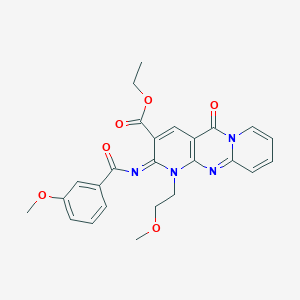 molecular formula C25H24N4O6 B11459294 ethyl 6-(3-methoxybenzoyl)imino-7-(2-methoxyethyl)-2-oxo-1,7,9-triazatricyclo[8.4.0.03,8]tetradeca-3(8),4,9,11,13-pentaene-5-carboxylate 