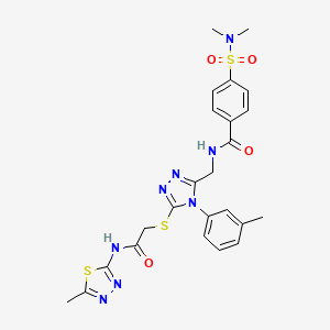 molecular formula C24H26N8O4S3 B11459358 4-(Dimethylsulfamoyl)-N-{[5-({[(5-methyl-1,3,4-thiadiazol-2-YL)carbamoyl]methyl}sulfanyl)-4-(3-methylphenyl)-4H-1,2,4-triazol-3-YL]methyl}benzamide 