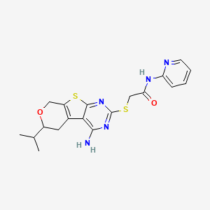 molecular formula C19H21N5O2S2 B11459364 2-[(3-amino-12-propan-2-yl-11-oxa-8-thia-4,6-diazatricyclo[7.4.0.02,7]trideca-1(9),2,4,6-tetraen-5-yl)sulfanyl]-N-pyridin-2-ylacetamide 