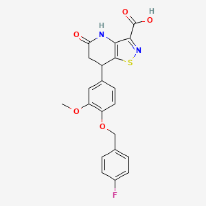 molecular formula C21H17FN2O5S B11459471 7-{4-[(4-Fluorobenzyl)oxy]-3-methoxyphenyl}-5-oxo-4,5,6,7-tetrahydro[1,2]thiazolo[4,5-b]pyridine-3-carboxylic acid 