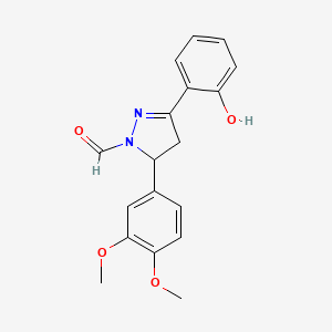 molecular formula C18H18N2O4 B11459498 5-(3,4-dimethoxyphenyl)-3-(2-hydroxyphenyl)-4,5-dihydro-1H-pyrazole-1-carbaldehyde 