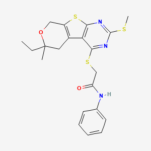 2-[(12-ethyl-12-methyl-5-methylsulfanyl-11-oxa-8-thia-4,6-diazatricyclo[7.4.0.02,7]trideca-1(9),2(7),3,5-tetraen-3-yl)sulfanyl]-N-phenylacetamide