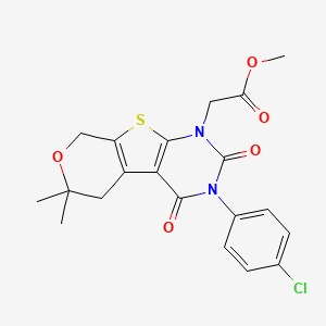 molecular formula C20H19ClN2O5S B11459508 methyl 2-[4-(4-chlorophenyl)-12,12-dimethyl-3,5-dioxo-11-oxa-8-thia-4,6-diazatricyclo[7.4.0.02,7]trideca-1(9),2(7)-dien-6-yl]acetate 