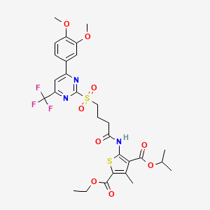 molecular formula C29H32F3N3O9S2 B11459559 2-Ethyl 4-propan-2-yl 5-[(4-{[4-(3,4-dimethoxyphenyl)-6-(trifluoromethyl)pyrimidin-2-yl]sulfonyl}butanoyl)amino]-3-methylthiophene-2,4-dicarboxylate 