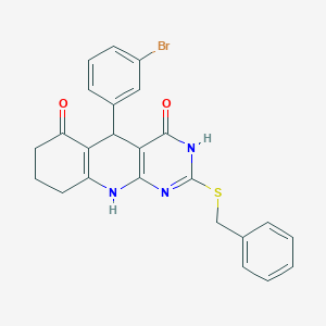 2-(benzylsulfanyl)-5-(3-bromophenyl)-5,8,9,10-tetrahydropyrimido[4,5-b]quinoline-4,6(3H,7H)-dione