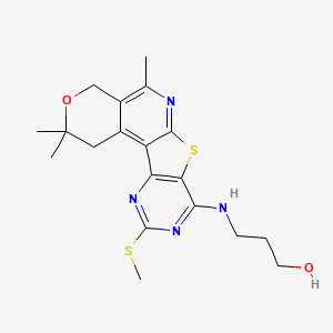 3-[(4,4,8-trimethyl-15-methylsulfanyl-5-oxa-11-thia-9,14,16-triazatetracyclo[8.7.0.02,7.012,17]heptadeca-1,7,9,12(17),13,15-hexaen-13-yl)amino]propan-1-ol