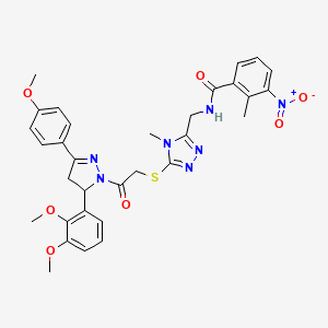 N-((5-((2-(5-(2,3-dimethoxyphenyl)-3-(4-methoxyphenyl)-4,5-dihydro-1H-pyrazol-1-yl)-2-oxoethyl)thio)-4-methyl-4H-1,2,4-triazol-3-yl)methyl)-2-methyl-3-nitrobenzamide