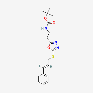 molecular formula C18H23N3O3S B11459745 (E)-tert-butyl (2-(5-(cinnamylthio)-1,3,4-oxadiazol-2-yl)ethyl)carbamate 