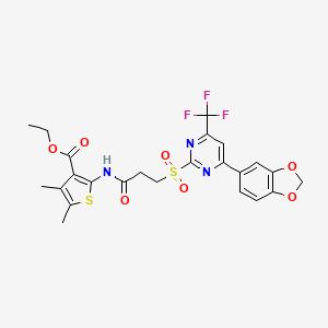 Ethyl 2-[(3-{[4-(1,3-benzodioxol-5-yl)-6-(trifluoromethyl)pyrimidin-2-yl]sulfonyl}propanoyl)amino]-4,5-dimethylthiophene-3-carboxylate