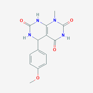 molecular formula C14H14N4O4 B11459796 5-(4-methoxyphenyl)-1-methyl-5,8-dihydropyrimido[4,5-d]pyrimidine-2,4,7(1H,3H,6H)-trione 