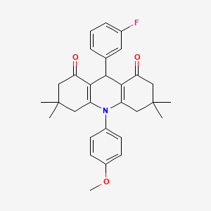 molecular formula C30H32FNO3 B11459829 9-(3-fluorophenyl)-10-(4-methoxyphenyl)-3,3,6,6-tetramethyl-3,4,6,7,9,10-hexahydroacridine-1,8(2H,5H)-dione 