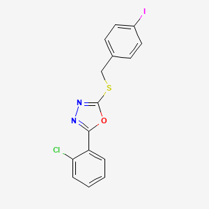 molecular formula C15H10ClIN2OS B11459859 2-(2-Chlorophenyl)-5-[(4-iodobenzyl)sulfanyl]-1,3,4-oxadiazole 