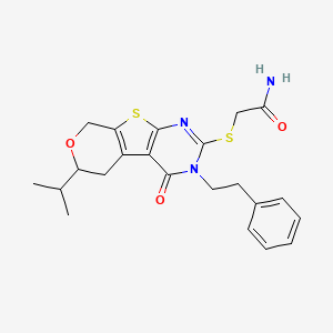 2-[[3-oxo-4-(2-phenylethyl)-12-propan-2-yl-11-oxa-8-thia-4,6-diazatricyclo[7.4.0.02,7]trideca-1(9),2(7),5-trien-5-yl]sulfanyl]acetamide