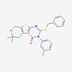 molecular formula C25H24N2O2S2 B11459962 5-benzylsulfanyl-12,12-dimethyl-4-(3-methylphenyl)-11-oxa-8-thia-4,6-diazatricyclo[7.4.0.02,7]trideca-1(9),2(7),5-trien-3-one 