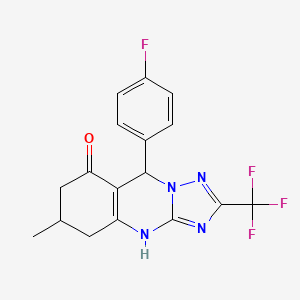 molecular formula C17H14F4N4O B11459983 9-(4-fluorophenyl)-6-methyl-2-(trifluoromethyl)-5,6,7,9-tetrahydro[1,2,4]triazolo[5,1-b]quinazolin-8(4H)-one 