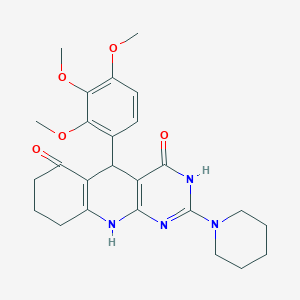 2-(piperidin-1-yl)-5-(2,3,4-trimethoxyphenyl)-5,8,9,10-tetrahydropyrimido[4,5-b]quinoline-4,6(3H,7H)-dione