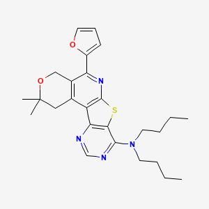 N,N-dibutyl-8-(furan-2-yl)-4,4-dimethyl-5-oxa-11-thia-9,14,16-triazatetracyclo[8.7.0.02,7.012,17]heptadeca-1(10),2(7),8,12(17),13,15-hexaen-13-amine