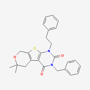 molecular formula C26H26N2O3S B11460117 4-benzyl-12,12-dimethyl-6-(2-phenylethyl)-11-oxa-8-thia-4,6-diazatricyclo[7.4.0.02,7]trideca-1(9),2(7)-diene-3,5-dione 