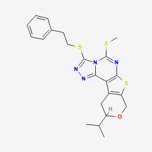 molecular formula C22H24N4OS3 B11460132 7-methylsulfanyl-5-(2-phenylethylsulfanyl)-14-propan-2-yl-13-oxa-10-thia-3,4,6,8-tetrazatetracyclo[7.7.0.02,6.011,16]hexadeca-1(9),2,4,7,11(16)-pentaene 