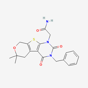 2-(4-benzyl-12,12-dimethyl-3,5-dioxo-11-oxa-8-thia-4,6-diazatricyclo[7.4.0.02,7]trideca-1(9),2(7)-dien-6-yl)acetamide