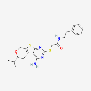 2-[(3-amino-12-propan-2-yl-11-oxa-8-thia-4,6-diazatricyclo[7.4.0.02,7]trideca-1(9),2,4,6-tetraen-5-yl)sulfanyl]-N-(2-phenylethyl)acetamide