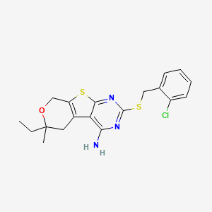 5-[(2-chlorophenyl)methylsulfanyl]-12-ethyl-12-methyl-11-oxa-8-thia-4,6-diazatricyclo[7.4.0.02,7]trideca-1(9),2,4,6-tetraen-3-amine