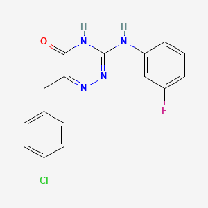 molecular formula C16H12ClFN4O B11460247 6-(4-Chlorobenzyl)-3-[(3-fluorophenyl)amino]-1,2,4-triazin-5-ol 