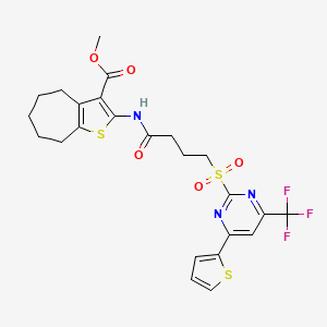 methyl 2-[(4-{[4-(thiophen-2-yl)-6-(trifluoromethyl)pyrimidin-2-yl]sulfonyl}butanoyl)amino]-5,6,7,8-tetrahydro-4H-cyclohepta[b]thiophene-3-carboxylate