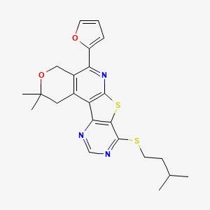 8-(furan-2-yl)-4,4-dimethyl-13-(3-methylbutylsulfanyl)-5-oxa-11-thia-9,14,16-triazatetracyclo[8.7.0.02,7.012,17]heptadeca-1(10),2(7),8,12(17),13,15-hexaene