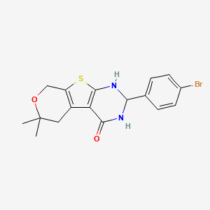 molecular formula C17H17BrN2O2S B11460456 5-(4-bromophenyl)-12,12-dimethyl-11-oxa-8-thia-4,6-diazatricyclo[7.4.0.02,7]trideca-1(9),2(7)-dien-3-one 