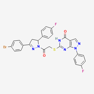 6-((2-(3-(4-bromophenyl)-5-(4-fluorophenyl)-4,5-dihydro-1H-pyrazol-1-yl)-2-oxoethyl)thio)-1-(4-fluorophenyl)-1H-pyrazolo[3,4-d]pyrimidin-4(5H)-one