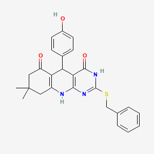 2-(benzylsulfanyl)-5-(4-hydroxyphenyl)-8,8-dimethyl-5,8,9,10-tetrahydropyrimido[4,5-b]quinoline-4,6(3H,7H)-dione