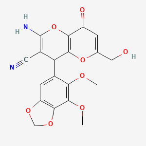 molecular formula C19H16N2O8 B11460516 2-Amino-4-(6,7-dimethoxy-1,3-benzodioxol-5-yl)-6-(hydroxymethyl)-8-oxo-4,8-dihydropyrano[3,2-b]pyran-3-carbonitrile 