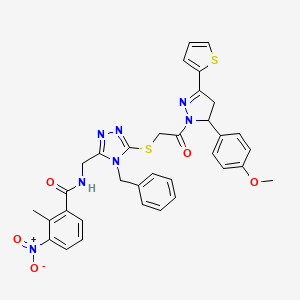 N-((4-benzyl-5-((2-(5-(4-methoxyphenyl)-3-(thiophen-2-yl)-4,5-dihydro-1H-pyrazol-1-yl)-2-oxoethyl)thio)-4H-1,2,4-triazol-3-yl)methyl)-2-methyl-3-nitrobenzamide