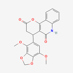 molecular formula C21H17NO7 B11460563 4-(4,7-dimethoxy-1,3-benzodioxol-5-yl)-4,6-dihydro-2H-pyrano[3,2-c]quinoline-2,5(3H)-dione 