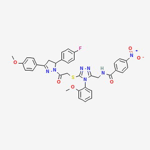 N-{[5-({2-[5-(4-Fluorophenyl)-3-(4-methoxyphenyl)-4,5-dihydro-1H-pyrazol-1-YL]-2-oxoethyl}sulfanyl)-4-(2-methoxyphenyl)-4H-1,2,4-triazol-3-YL]methyl}-4-nitrobenzamide