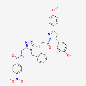 N-{[4-Benzyl-5-({2-[3,5-bis(4-methoxyphenyl)-4,5-dihydro-1H-pyrazol-1-YL]-2-oxoethyl}sulfanyl)-4H-1,2,4-triazol-3-YL]methyl}-4-nitrobenzamide