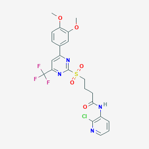 molecular formula C22H20ClF3N4O5S B11460582 N-(2-chloropyridin-3-yl)-4-{[4-(3,4-dimethoxyphenyl)-6-(trifluoromethyl)pyrimidin-2-yl]sulfonyl}butanamide 