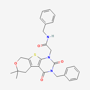 molecular formula C27H27N3O4S B11460623 N-benzyl-2-(4-benzyl-12,12-dimethyl-3,5-dioxo-11-oxa-8-thia-4,6-diazatricyclo[7.4.0.02,7]trideca-1(9),2(7)-dien-6-yl)acetamide 