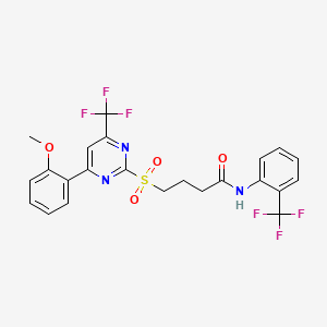 molecular formula C23H19F6N3O4S B11460639 4-{[4-(2-methoxyphenyl)-6-(trifluoromethyl)pyrimidin-2-yl]sulfonyl}-N-[2-(trifluoromethyl)phenyl]butanamide 