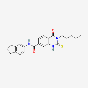 molecular formula C23H25N3O2S B11460666 N-(2,3-dihydro-1H-inden-5-yl)-4-oxo-3-pentyl-2-sulfanylidene-1H-quinazoline-7-carboxamide 