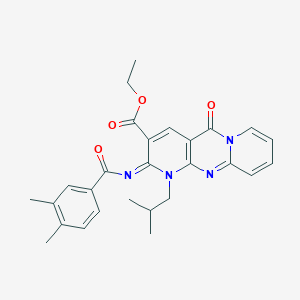 molecular formula C27H28N4O4 B11460668 ethyl 6-(3,4-dimethylbenzoyl)imino-7-(2-methylpropyl)-2-oxo-1,7,9-triazatricyclo[8.4.0.03,8]tetradeca-3(8),4,9,11,13-pentaene-5-carboxylate 