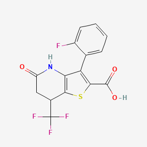 molecular formula C15H9F4NO3S B11460705 3-(2-Fluorophenyl)-5-oxo-7-(trifluoromethyl)-4,5,6,7-tetrahydrothieno[3,2-b]pyridine-2-carboxylic acid 