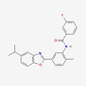 molecular formula C24H21FN2O2 B11460813 3-fluoro-N-{2-methyl-5-[5-(propan-2-yl)-1,3-benzoxazol-2-yl]phenyl}benzamide 