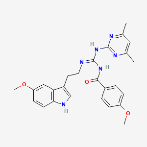 molecular formula C26H28N6O3 B11460851 N-[(E)-[(4,6-dimethylpyrimidin-2-yl)amino]{[2-(5-methoxy-1H-indol-3-yl)ethyl]amino}methylidene]-4-methoxybenzamide 