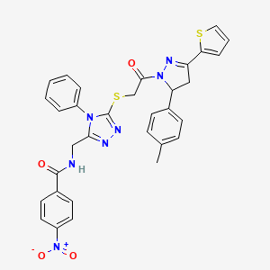 N-{[5-({2-[5-(4-Methylphenyl)-3-(thiophen-2-YL)-4,5-dihydro-1H-pyrazol-1-YL]-2-oxoethyl}sulfanyl)-4-phenyl-4H-1,2,4-triazol-3-YL]methyl}-4-nitrobenzamide