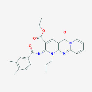 ethyl 6-(3,4-dimethylbenzoyl)imino-2-oxo-7-propyl-1,7,9-triazatricyclo[8.4.0.03,8]tetradeca-3(8),4,9,11,13-pentaene-5-carboxylate